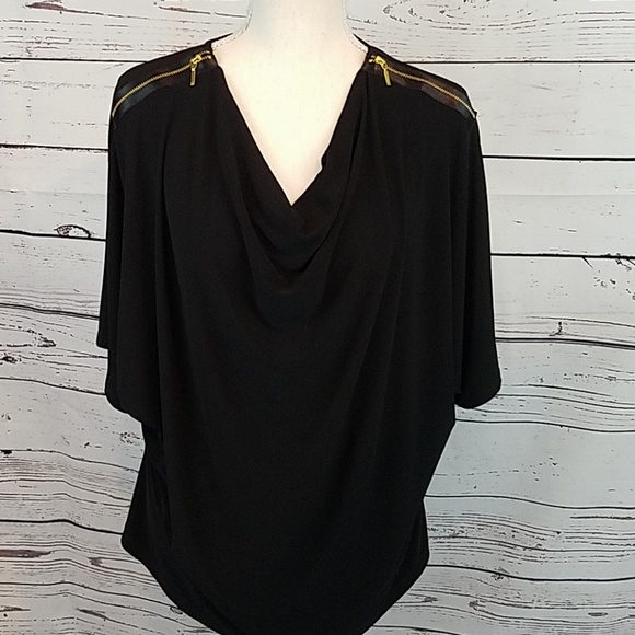 Elementz Tops - Elementz 1X blk top with gold zippers at shoulders